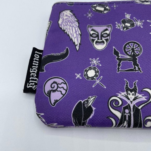 DISNEY LOUNGEFLY cosmetics case / small bag w/ ZIP TOP in PURPLE VILLAINS - VGUC - Picture 2 of 15